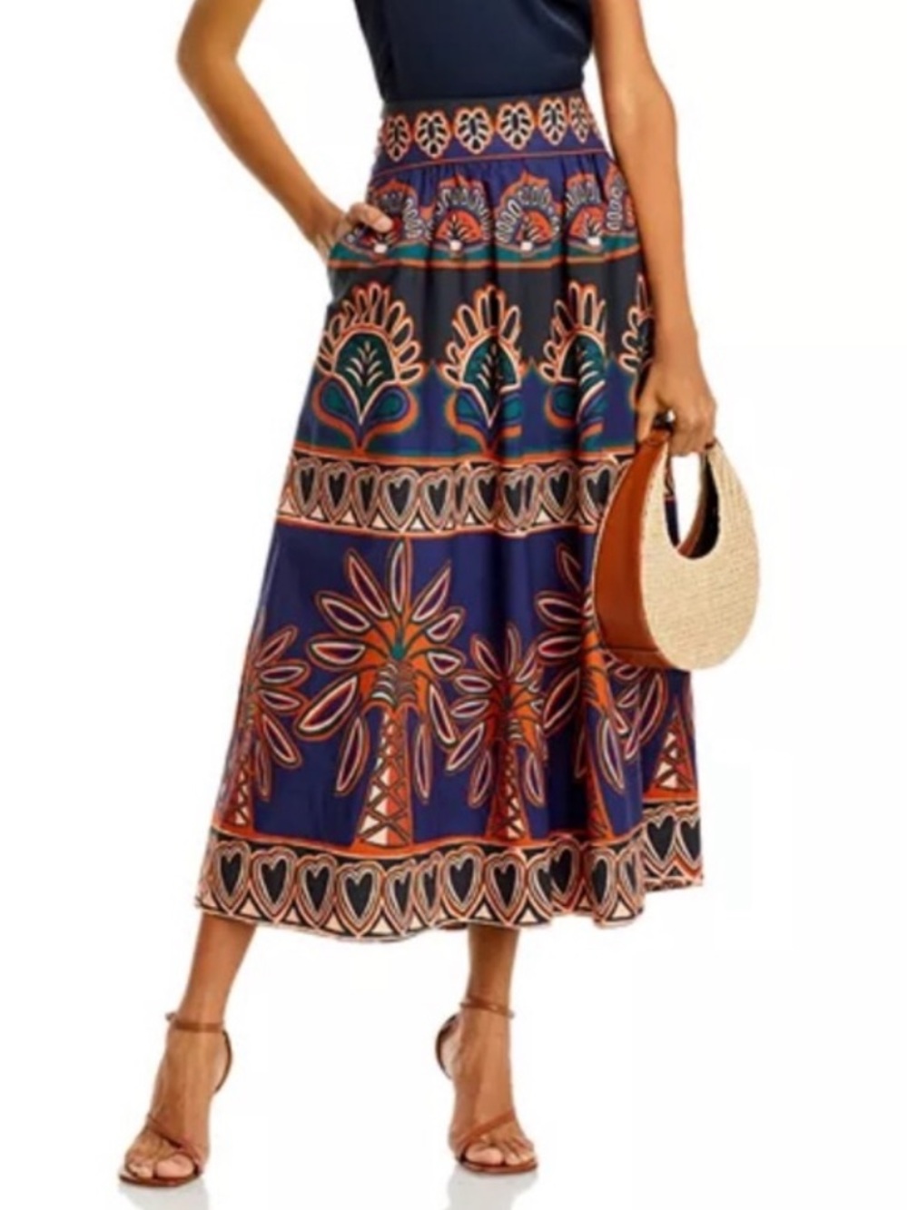 Farm Rio Anika Tapestry Midi Skirt In Ainika Tapestry 100% Cotton Large - Picture 2 of 8